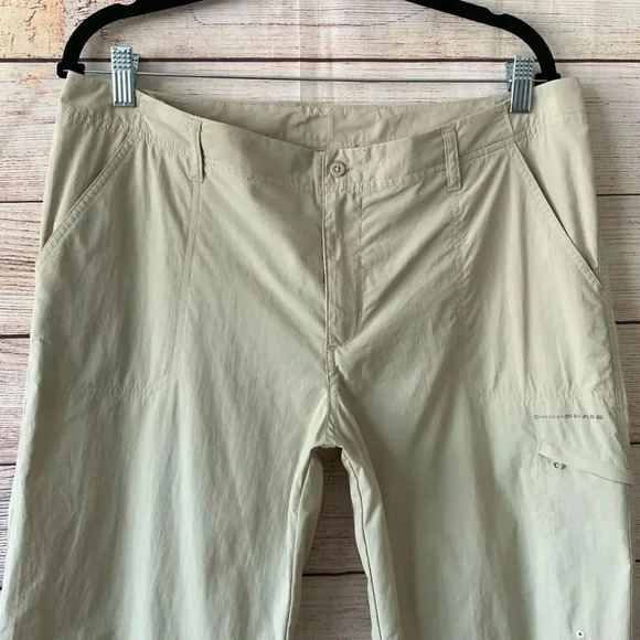 Columbia Performance Fishing Gear Pants Sz 14 Beige Roll Up Straight Wide Leg - Picture 2 of 13